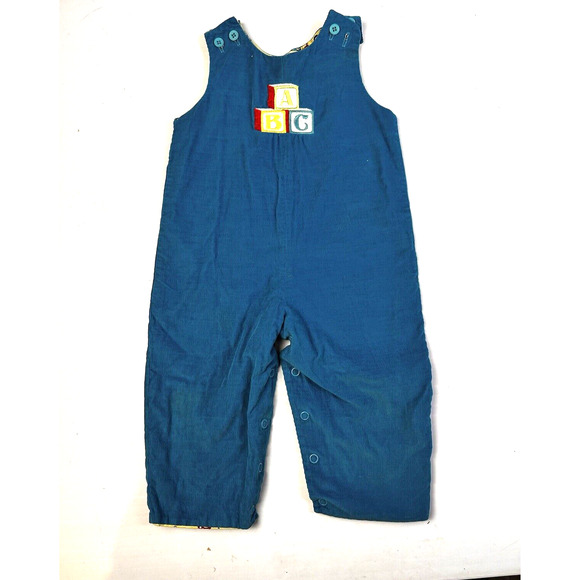 Long Romper Joh Joh Button Shoulder Pants Unisex 18 - 24 Mos Blue Reversible - Picture 1 of 11
